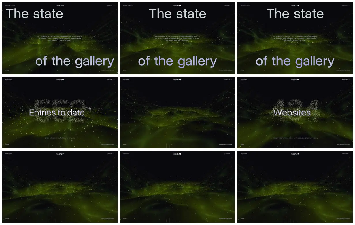 Nine frames from across The state of the gallery