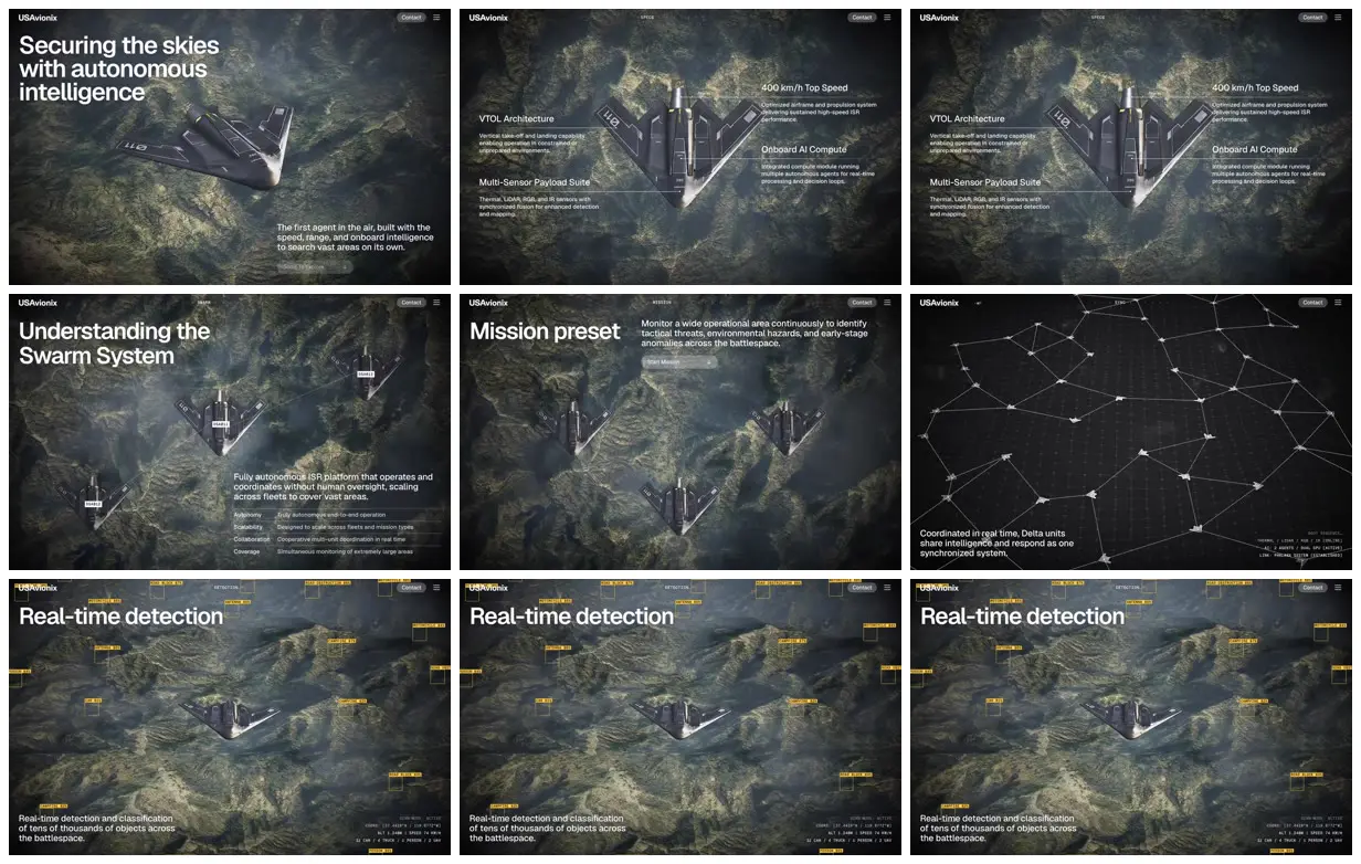 Nine frames from across Autonomous flight over mapped terrain