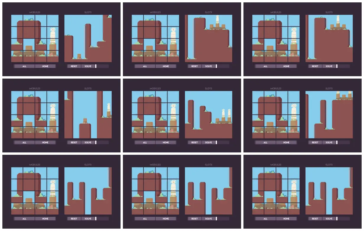 Nine frames from across Modular cliff landscape builder