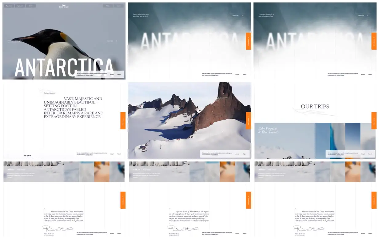 Nine frames from across White Desert Antarctic journeys