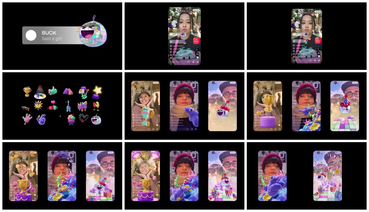 Nine frames from across Playful 3D gifts for livestreams