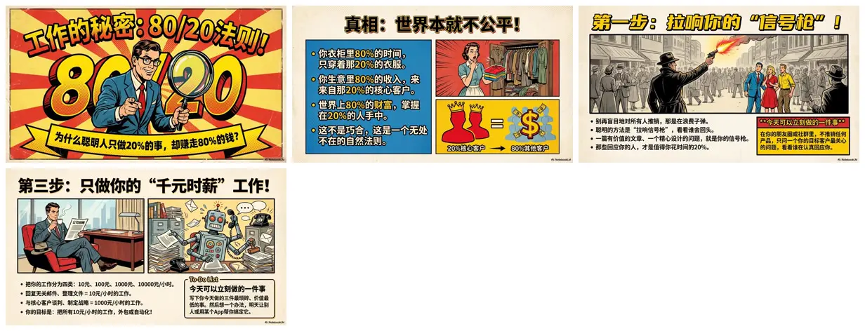 Nine frames from across Retro pop-art deck like 1950s ads