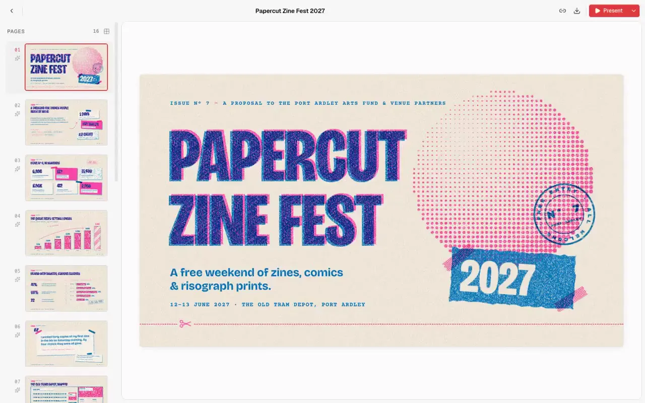 Frame from Papercut zine fest funding proposal