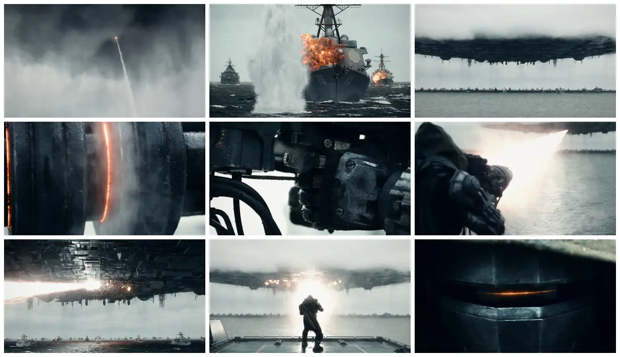 Nine frames from across Sci-fi naval battle trailer