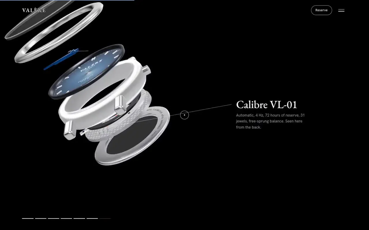 Frame from Luxury watch that comes apart on scroll