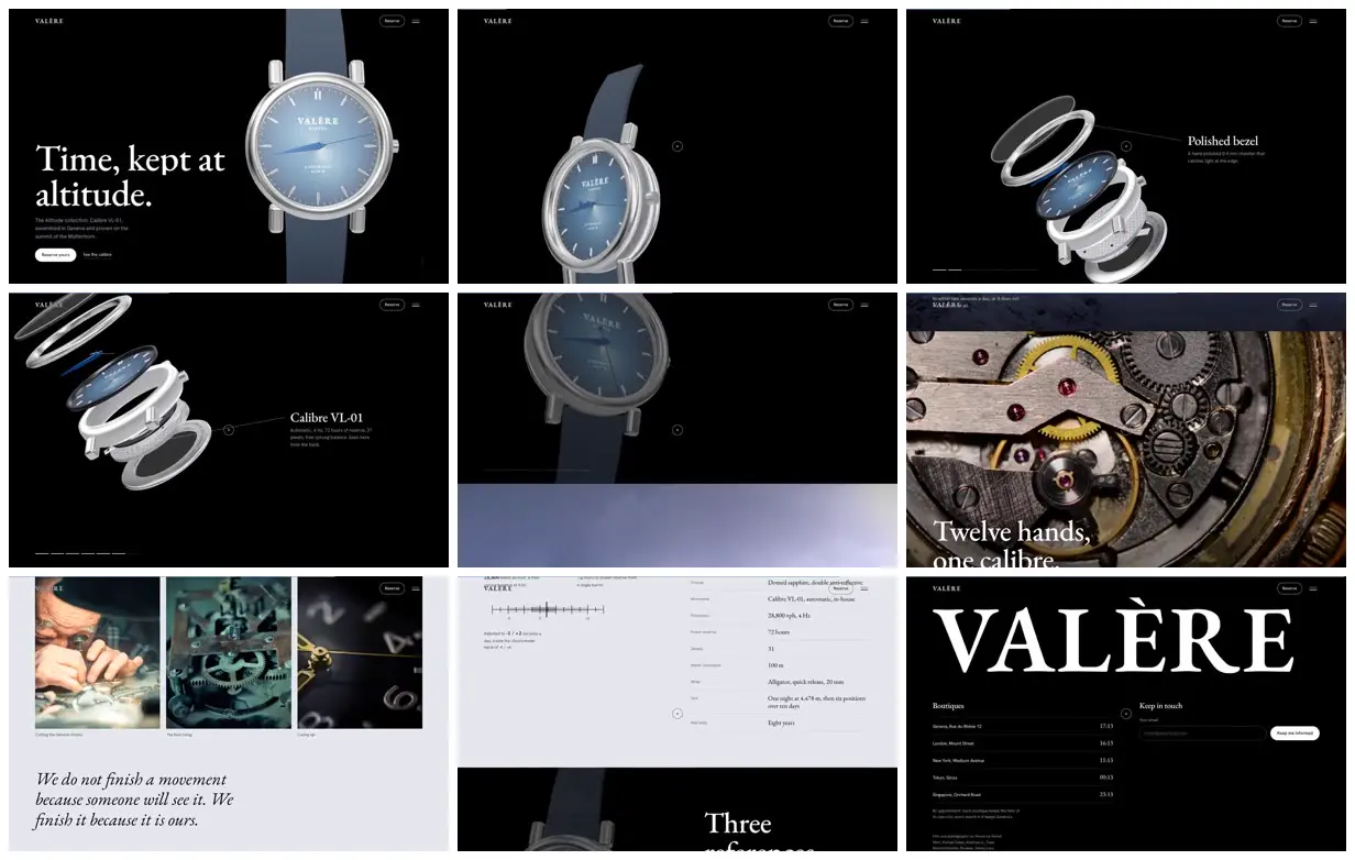 Nine frames from across Luxury watch that comes apart on scroll