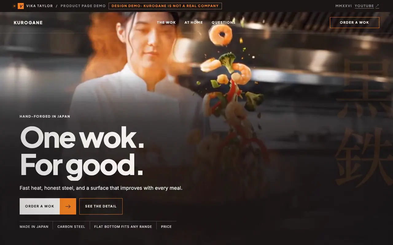 Frame from Scroll-scrubbed film site for a steel wok
