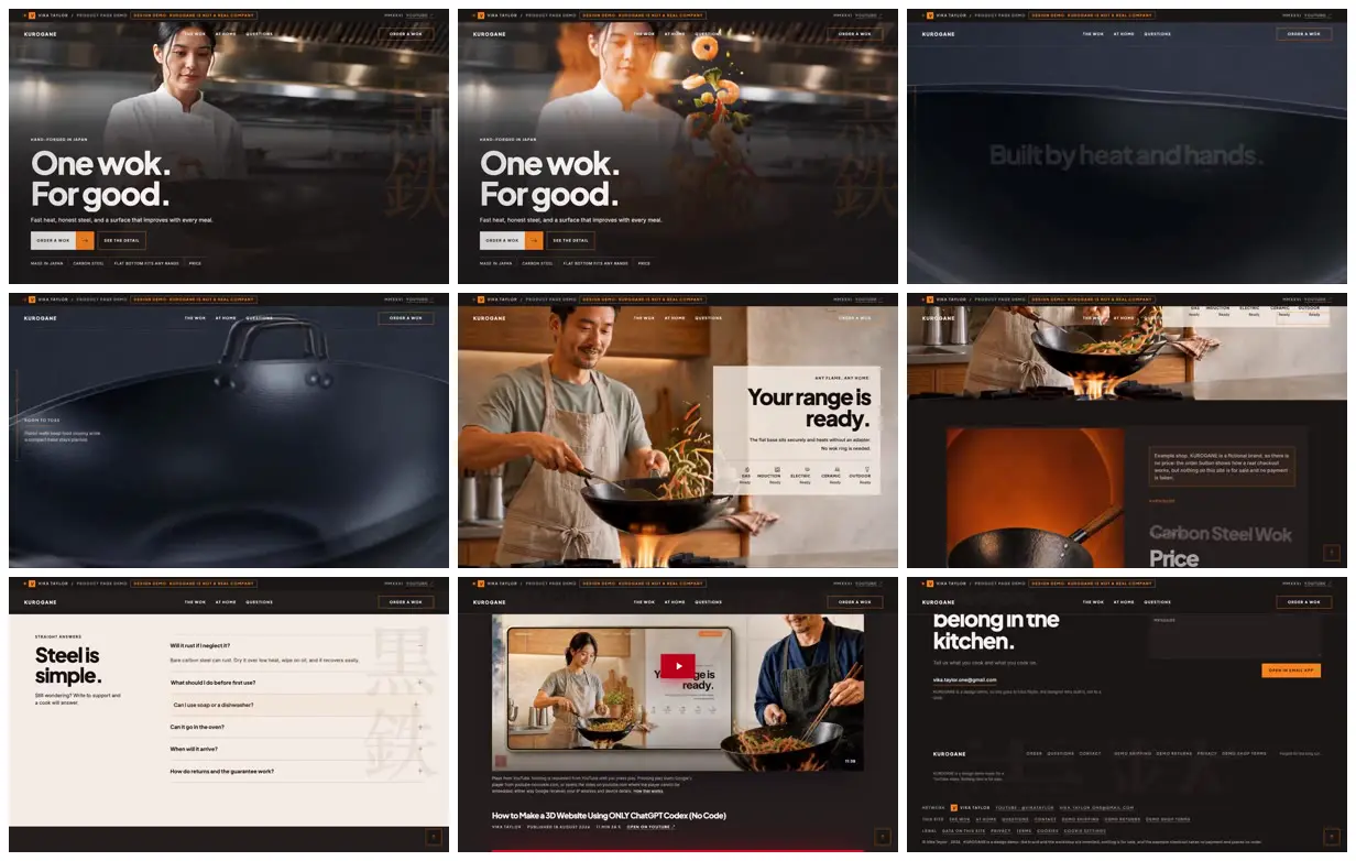 Nine frames from across Scroll-scrubbed film site for a steel wok