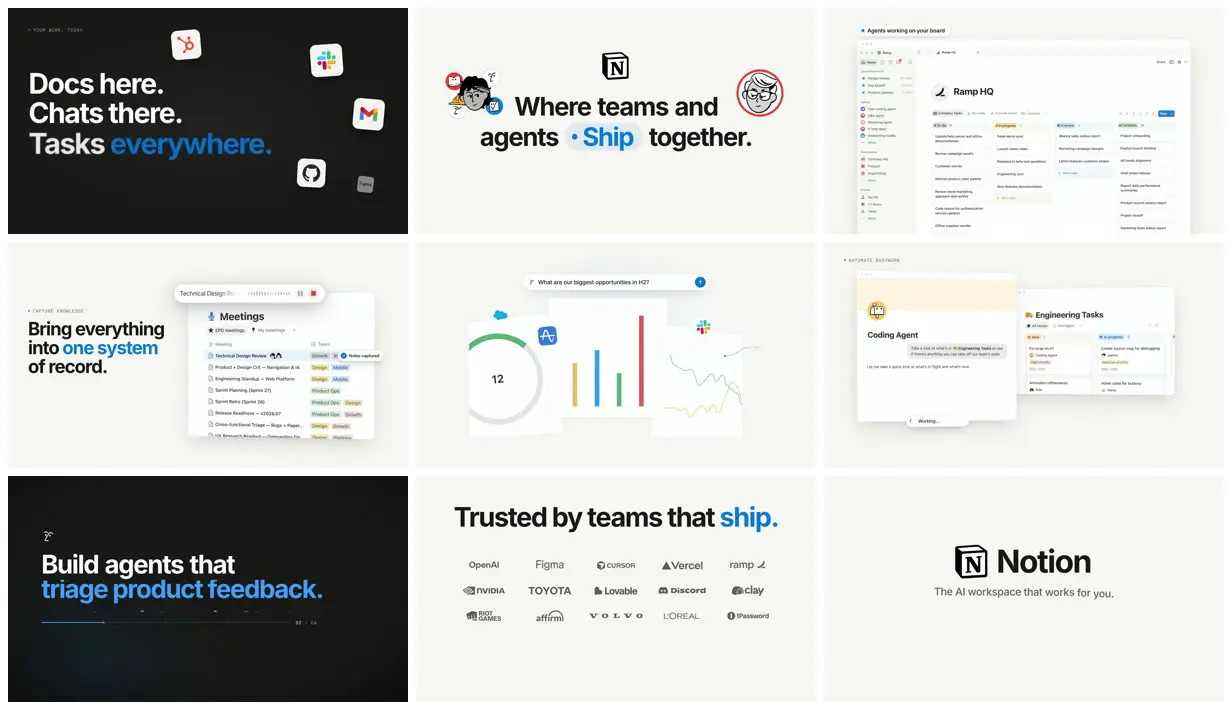 Nine frames from across Launch video for a SaaS the model picked