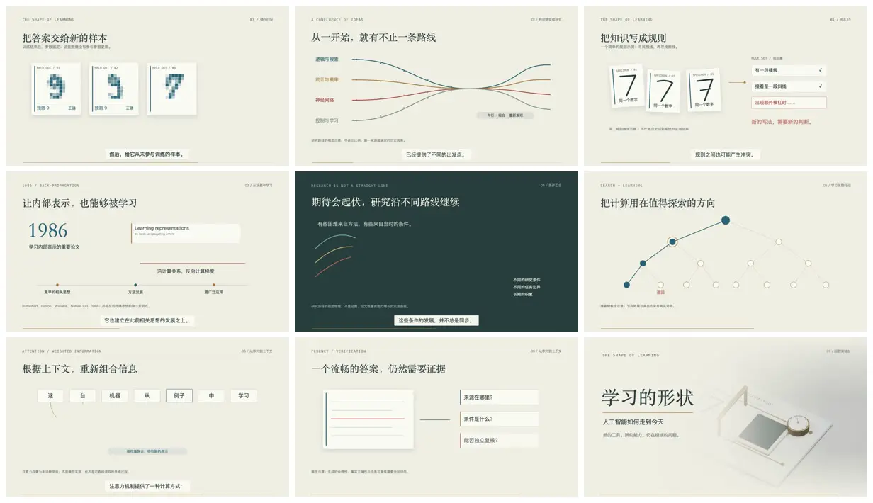 Nine frames from across Chinese science film on the history of AI