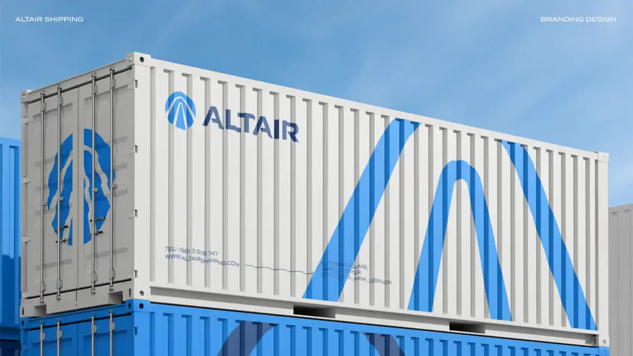 Frame from Shipping identity in blue and cream