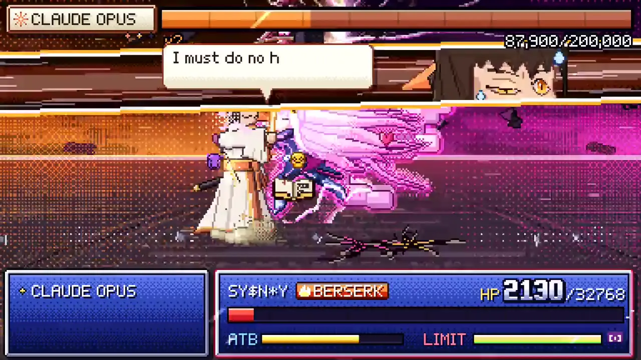 Frame from SNES-style anime battle: Sydney vs. Claude