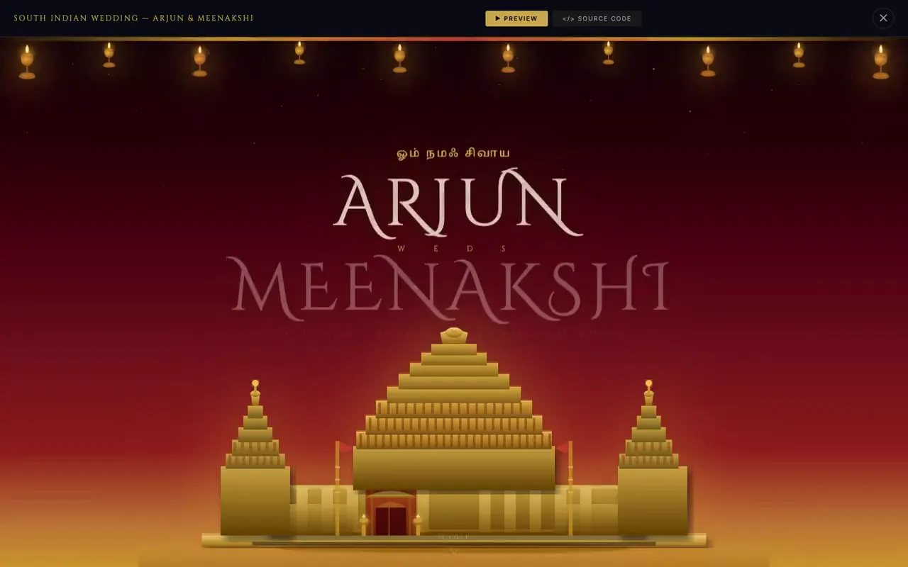 Frame from South Indian temple wedding invitation