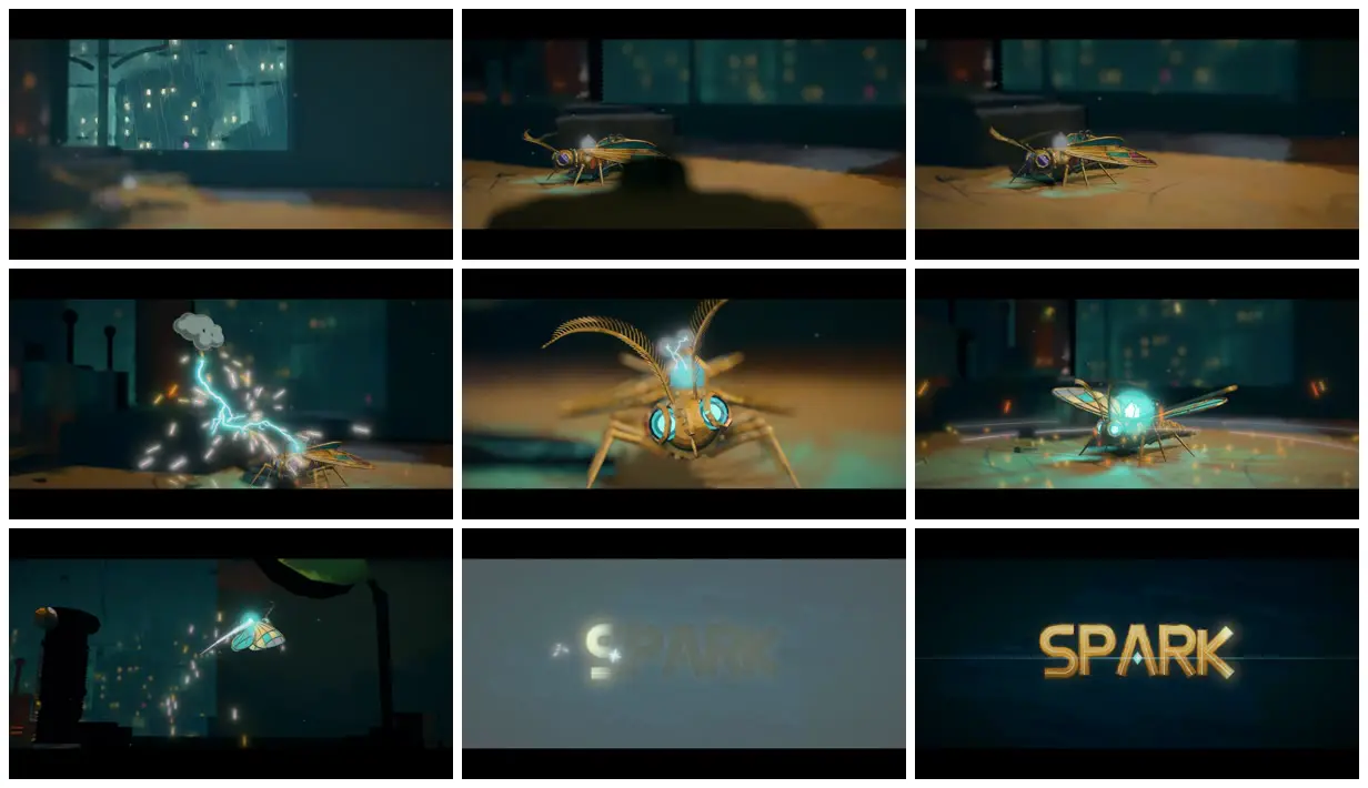 Nine frames from across Arcane-style painterly 3D shot of a moth