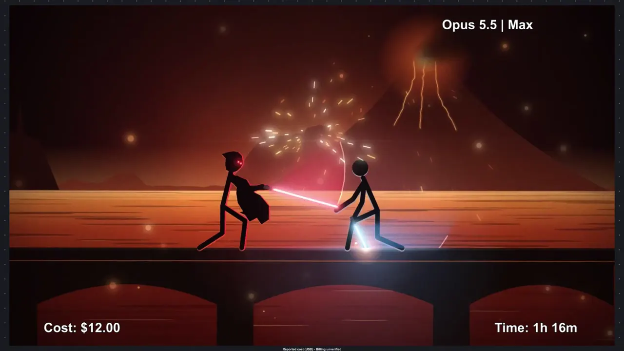 Frame from Stickman Jedi vs. Sith duel, four models