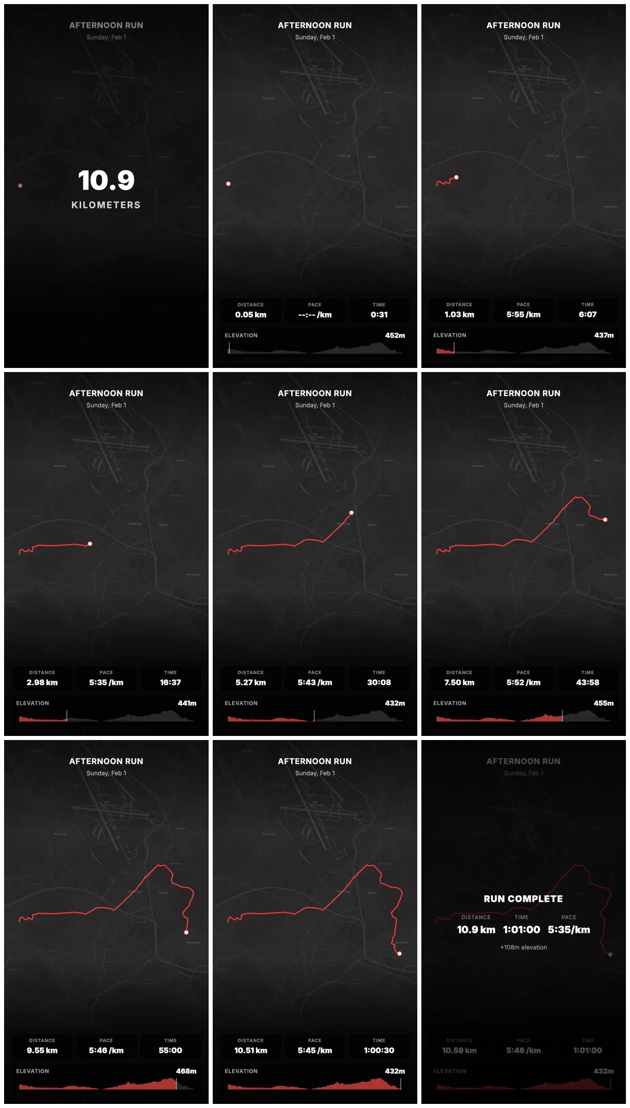 Nine frames from across Strava run as an animated Instagram story