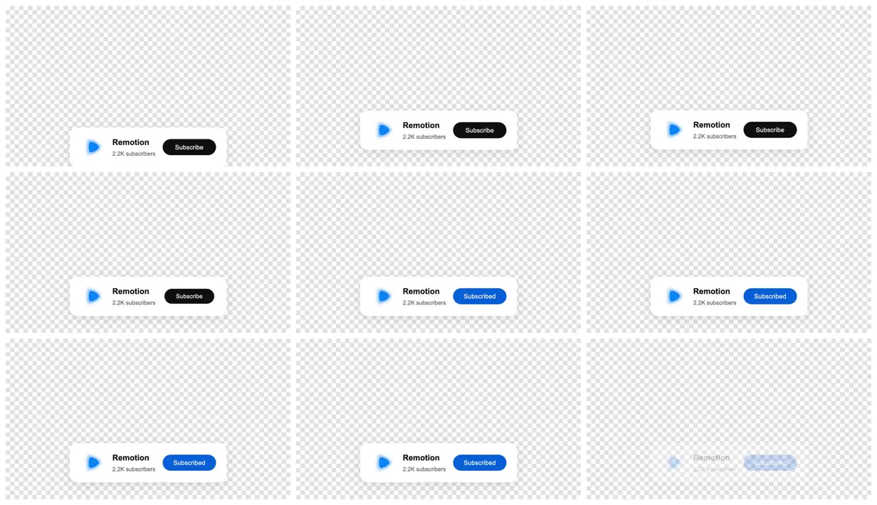 Nine frames from across Transparent YouTube subscribe lower third