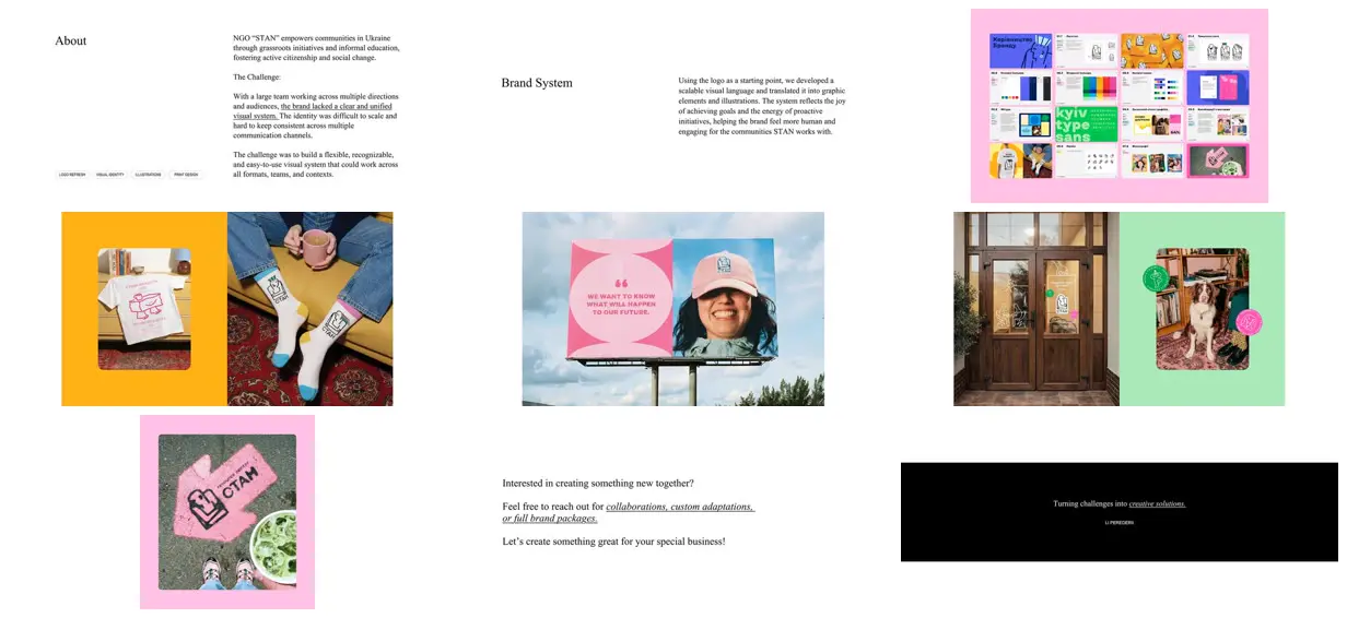 Nine frames from across Community identity in color and line
