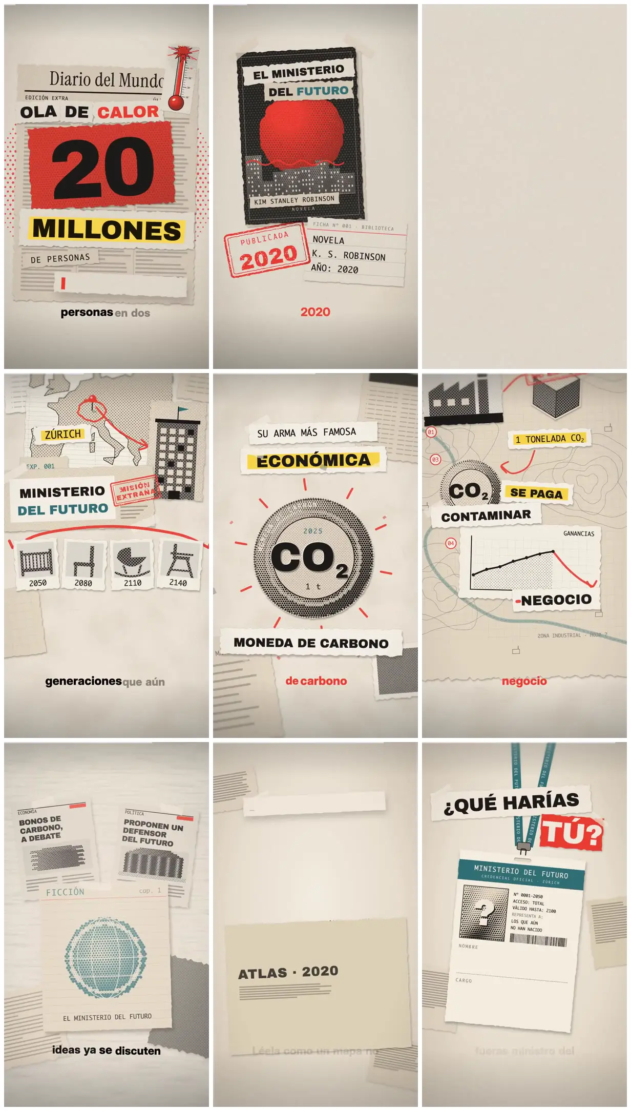 Nine frames from across Collage-style vertical reel about a novel