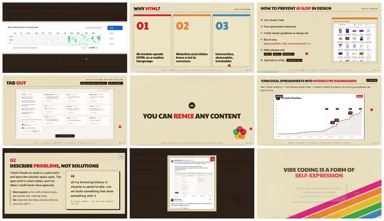 Nine frames from across Retro rainbow coding talk deck