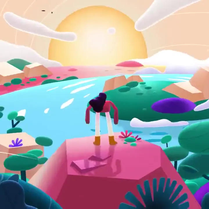 Frame from A character above a candy-colored river
