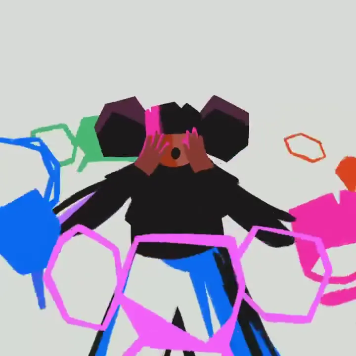 Frame from A character among colorful cubes