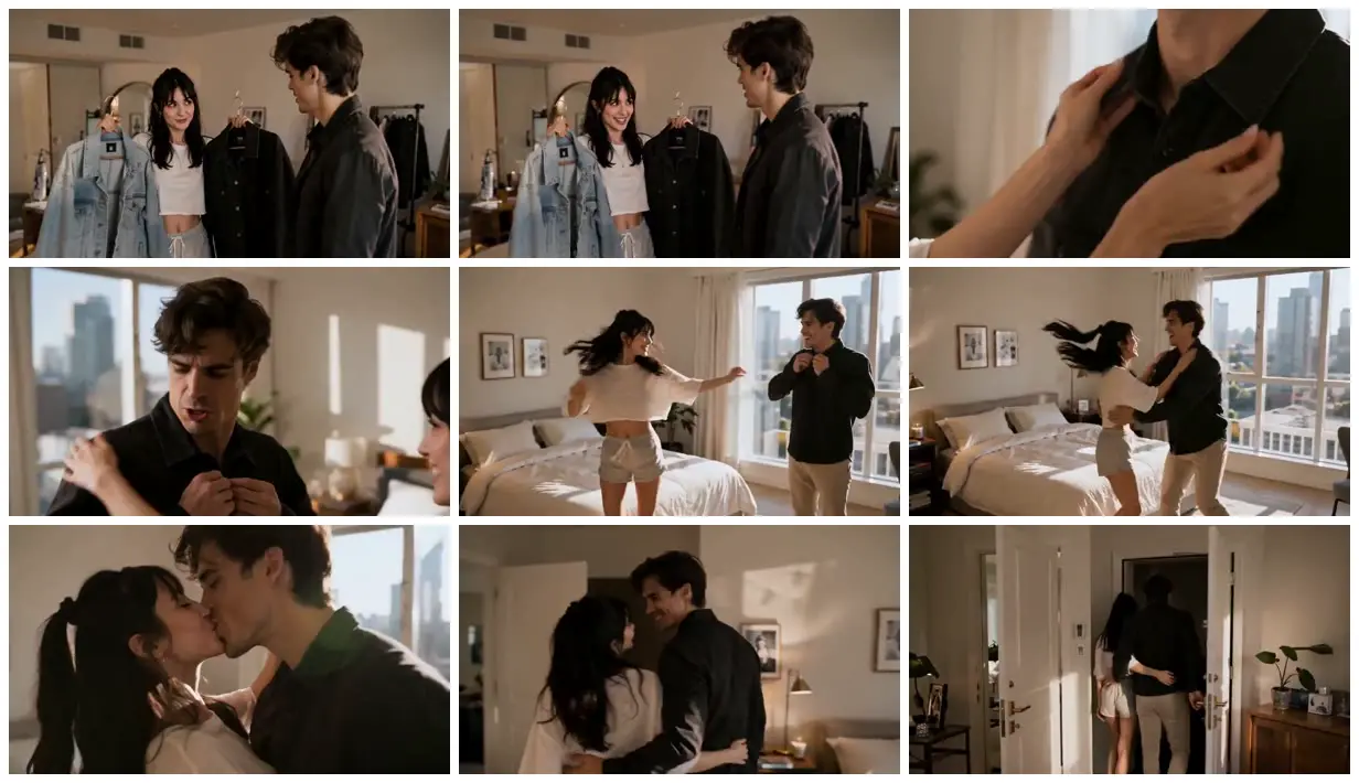 Nine frames from across A couple getting ready for brunch