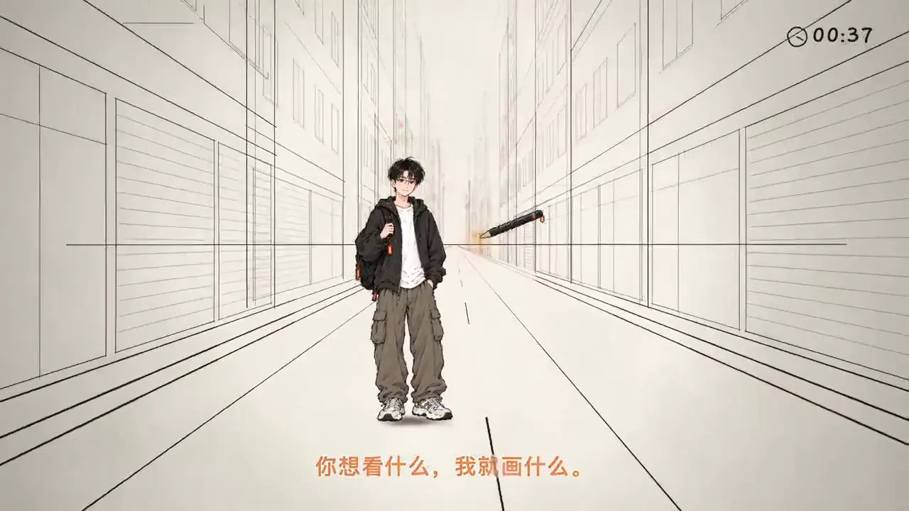 Frame from A drawn boy above the clouds