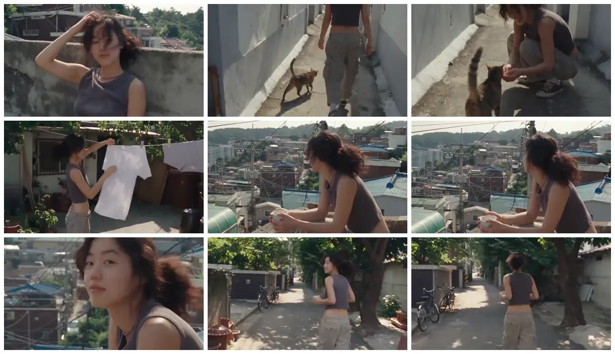 Nine frames from across A quiet neighborhood morning
