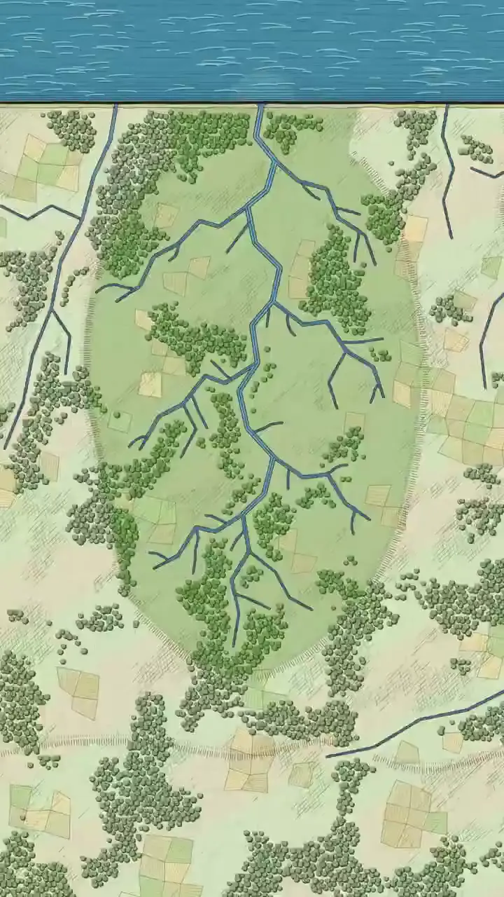 Frame from A raindrop through leaves and rivers
