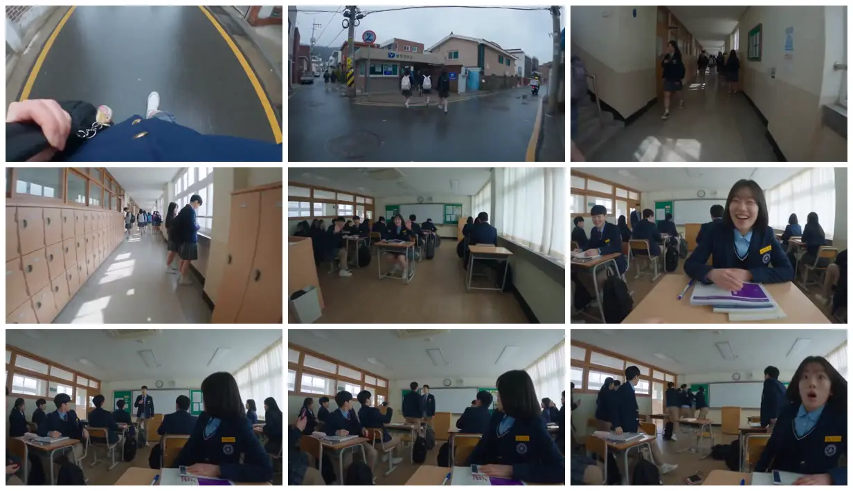 Nine frames from across A school morning from a student's view