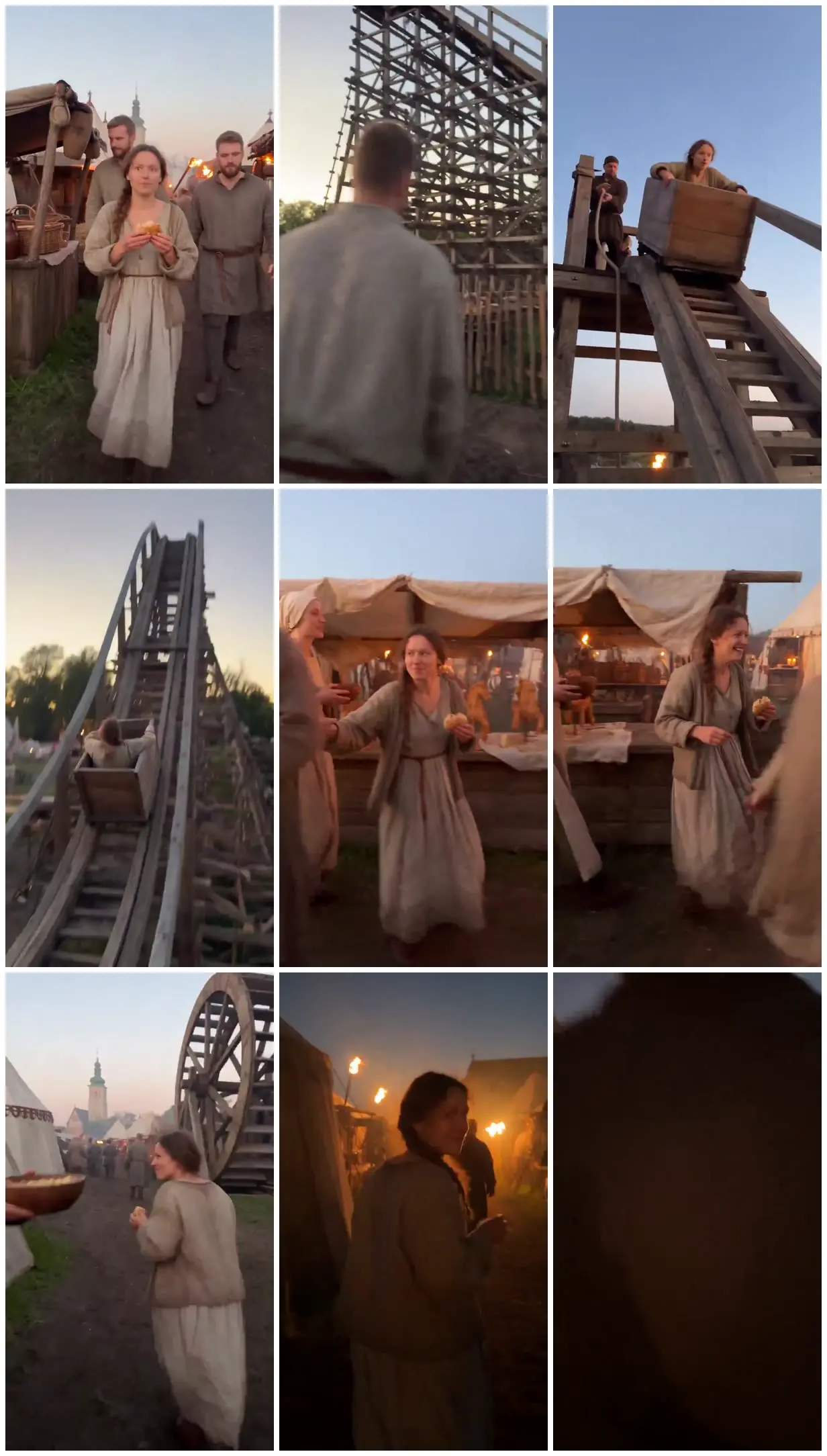 Nine frames from across A timber funfair in medieval Poland