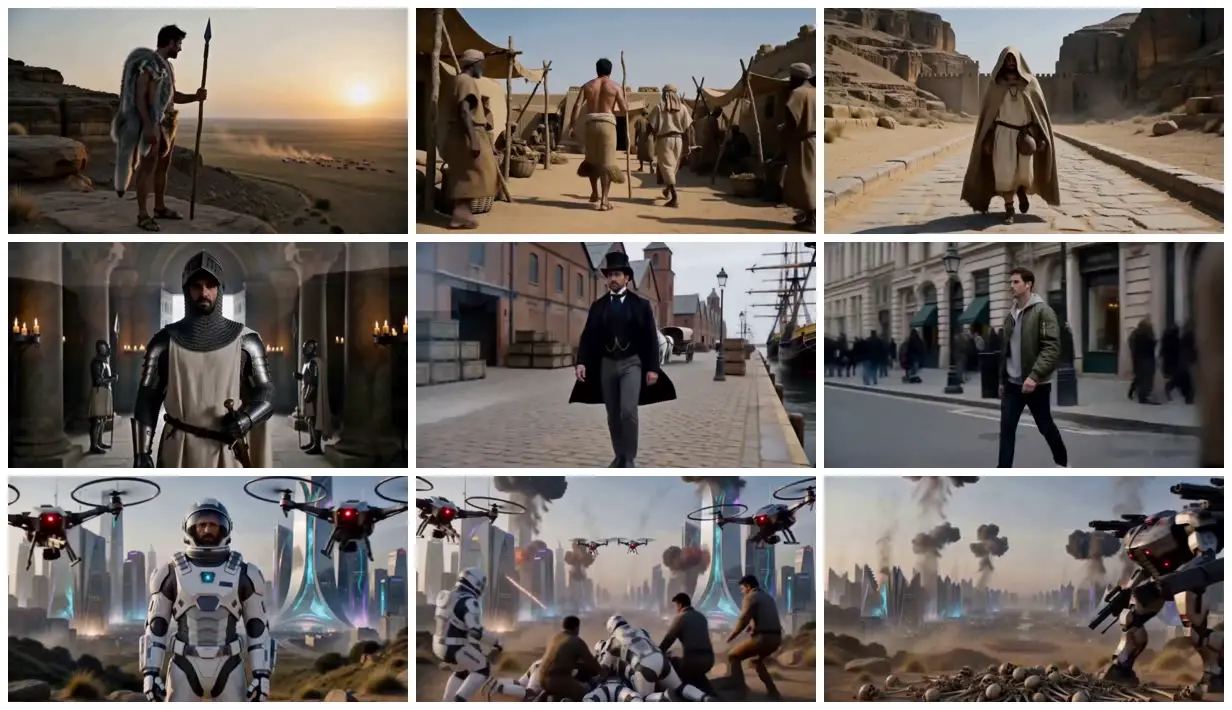 Nine frames from across A traveller through history and ruins