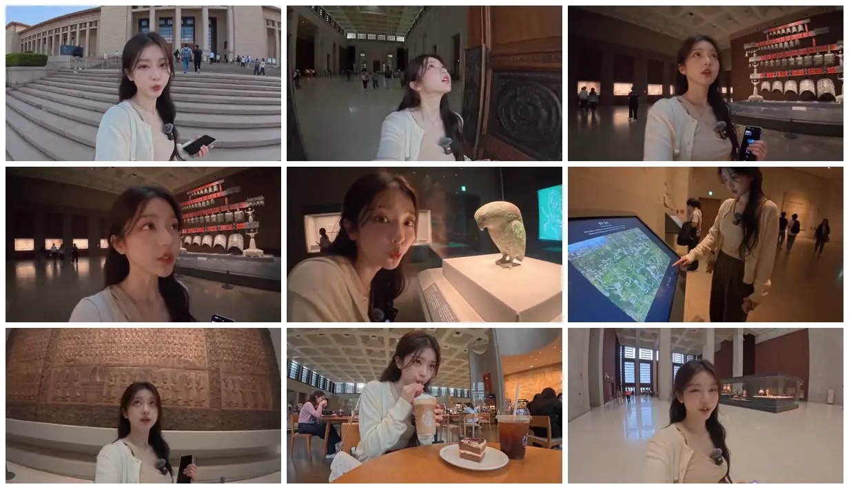 Nine frames from across A visitor explores a museum