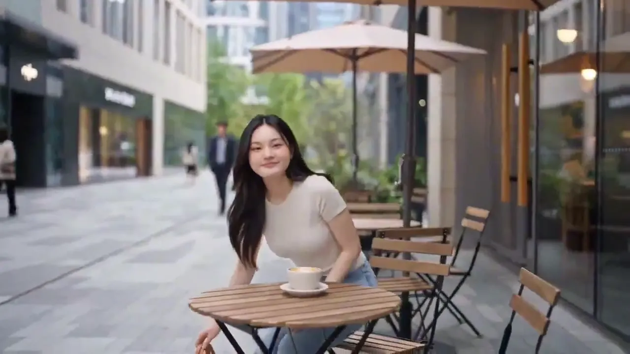 Frame from A woman's day from bedroom to café