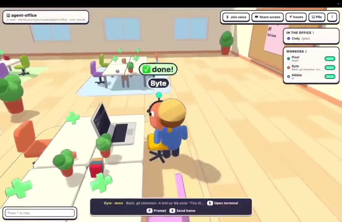 Frame from Agent workers in a pastel office