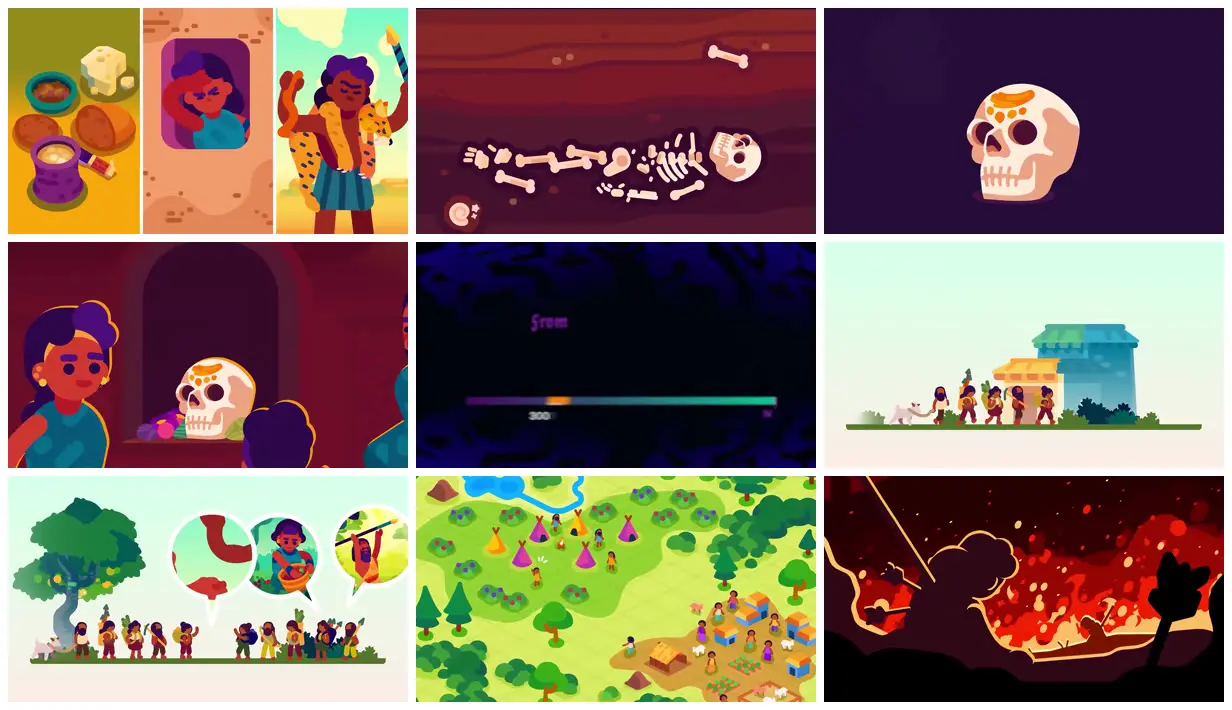 Nine frames from across Ancient settlements and farming maps