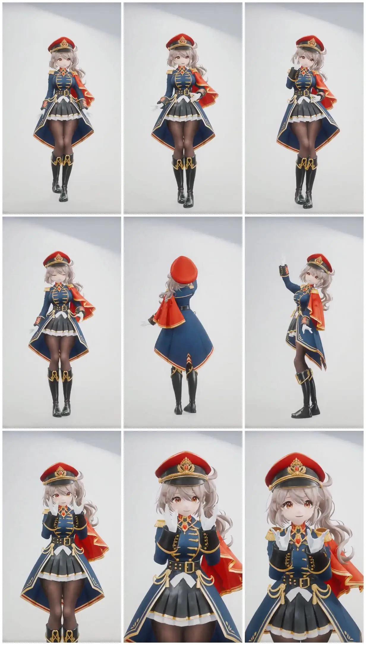 Nine frames from across Anime character in a ceremonial uniform