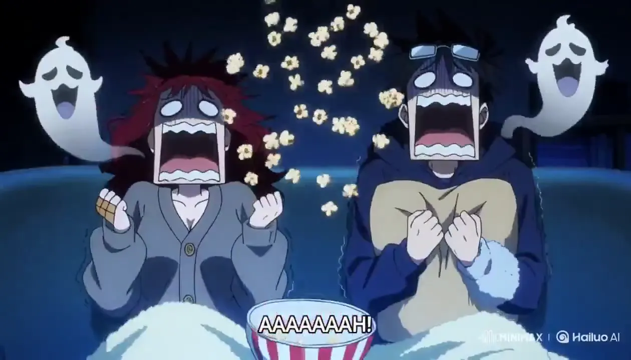 Frame from Anime couple spooked on the sofa