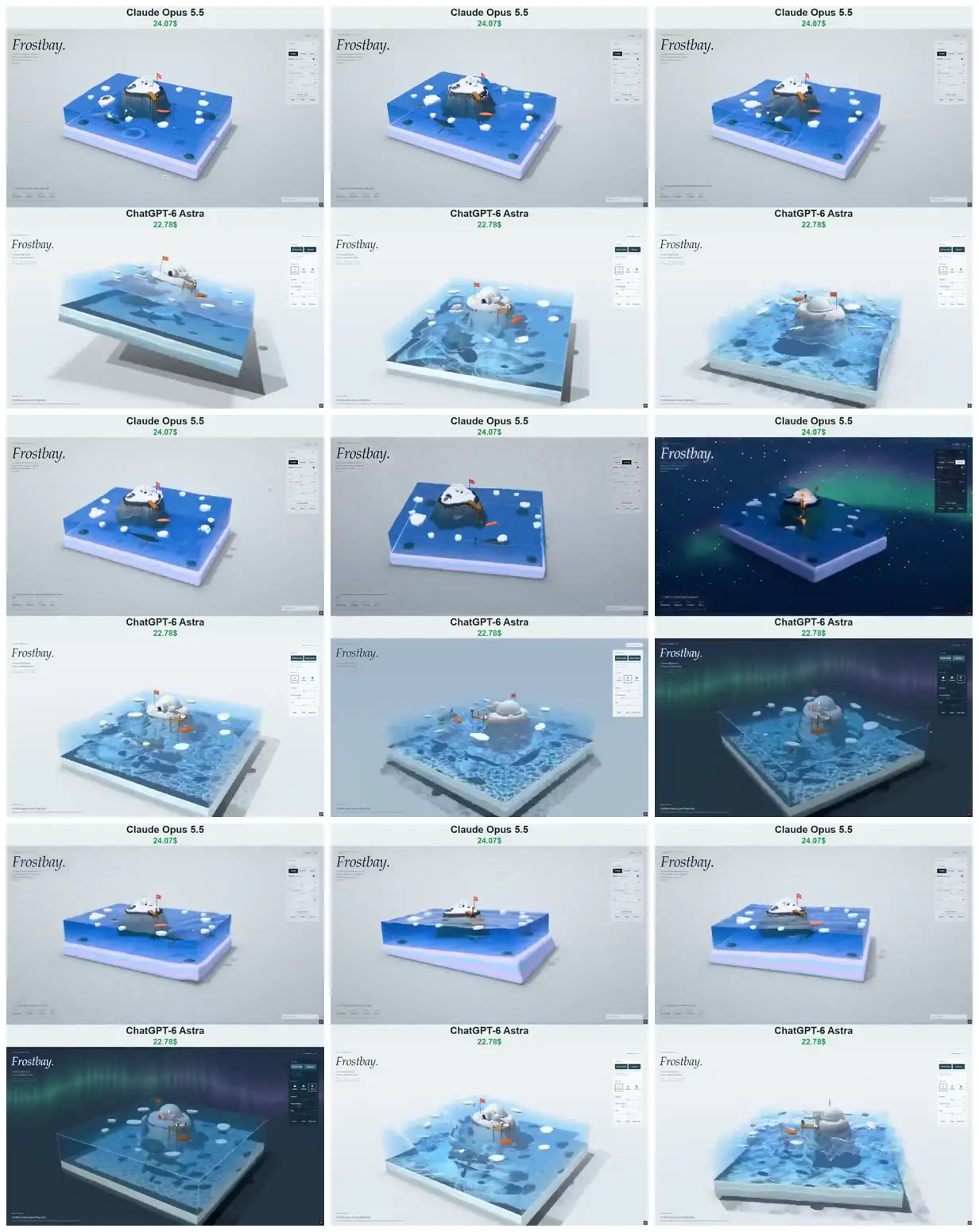 Nine frames from across Arctic island in a glass sea