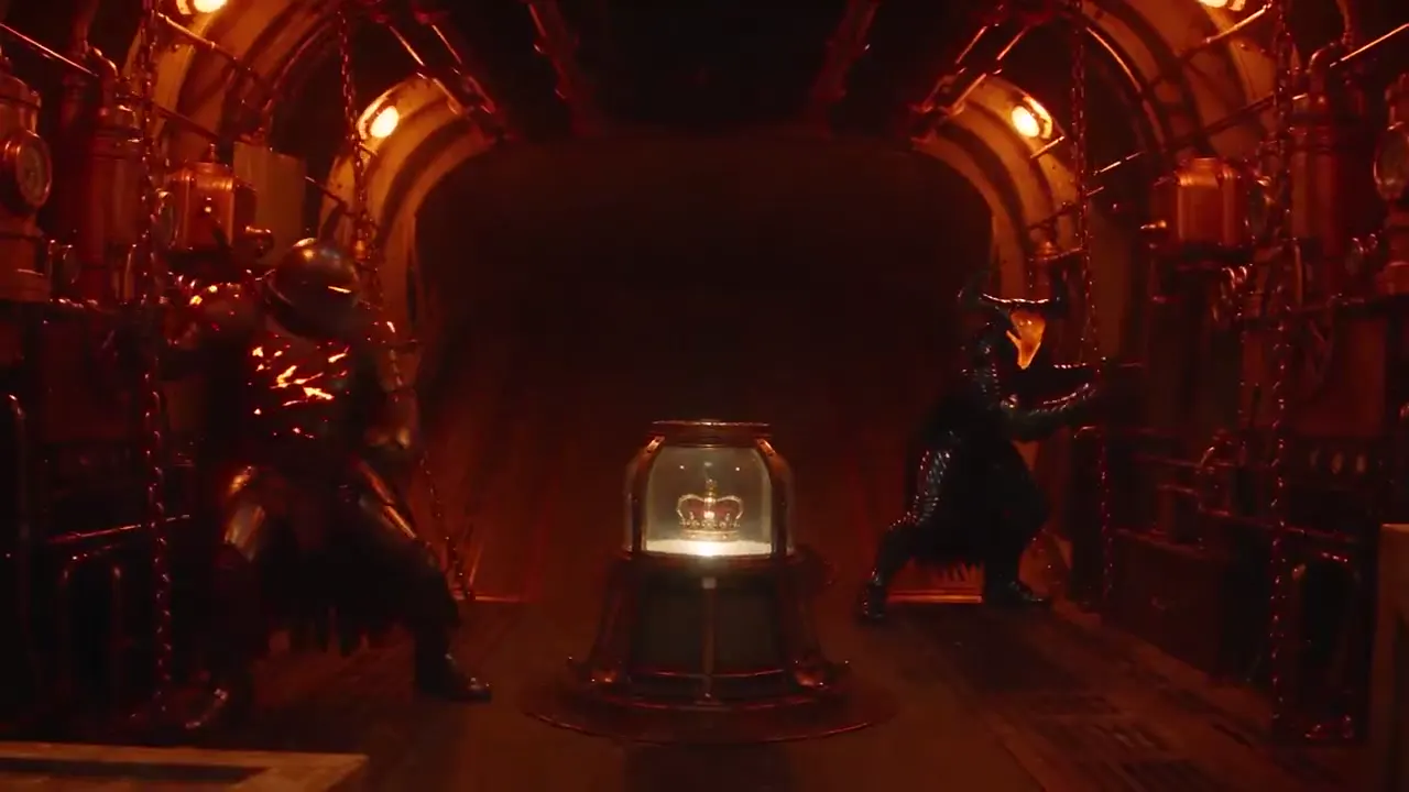 Frame from Armored rivals aboard a storm airship