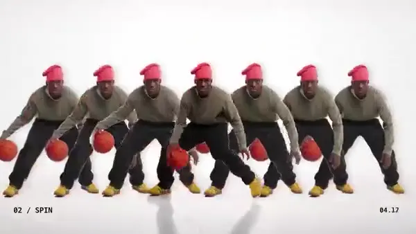 Frame from Basketball pose trails in a white studio