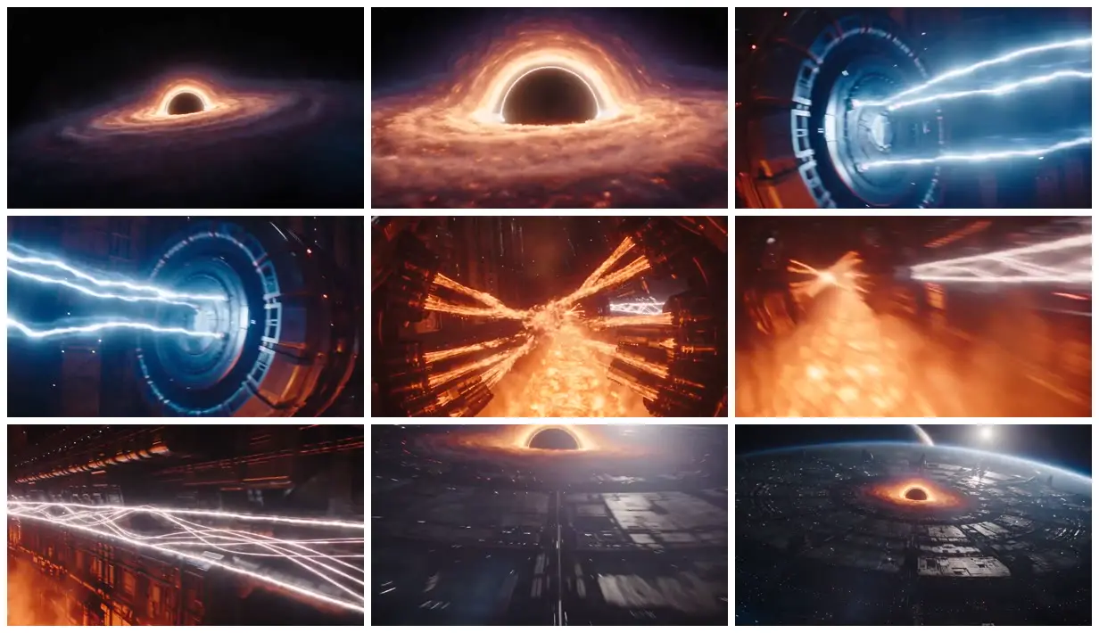Nine frames from across Black hole inside an orbital power plant