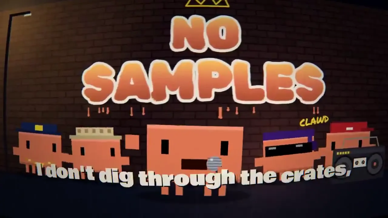 Frame from Blocky rappers in a record shop