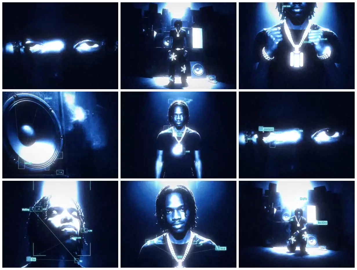 Nine frames from across Blue portraits with tracking overlays