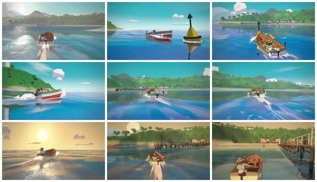 Nine frames from across Boat journeys through a coastal village