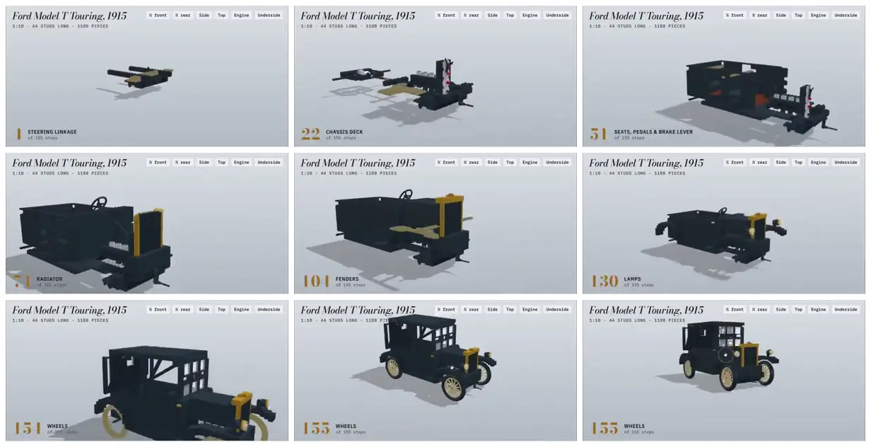 Nine frames from across Brick-built Ford Model T assembly