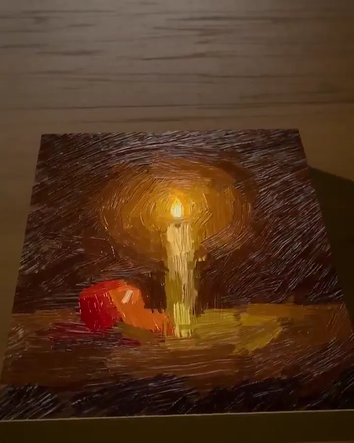 Frame from Candle and apple in textured paint