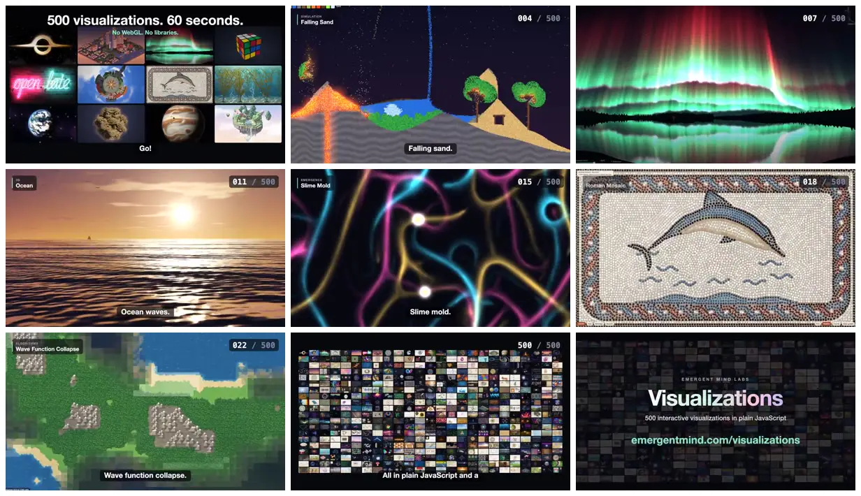 Nine frames from across Canvas worlds in a thumbnail mosaic