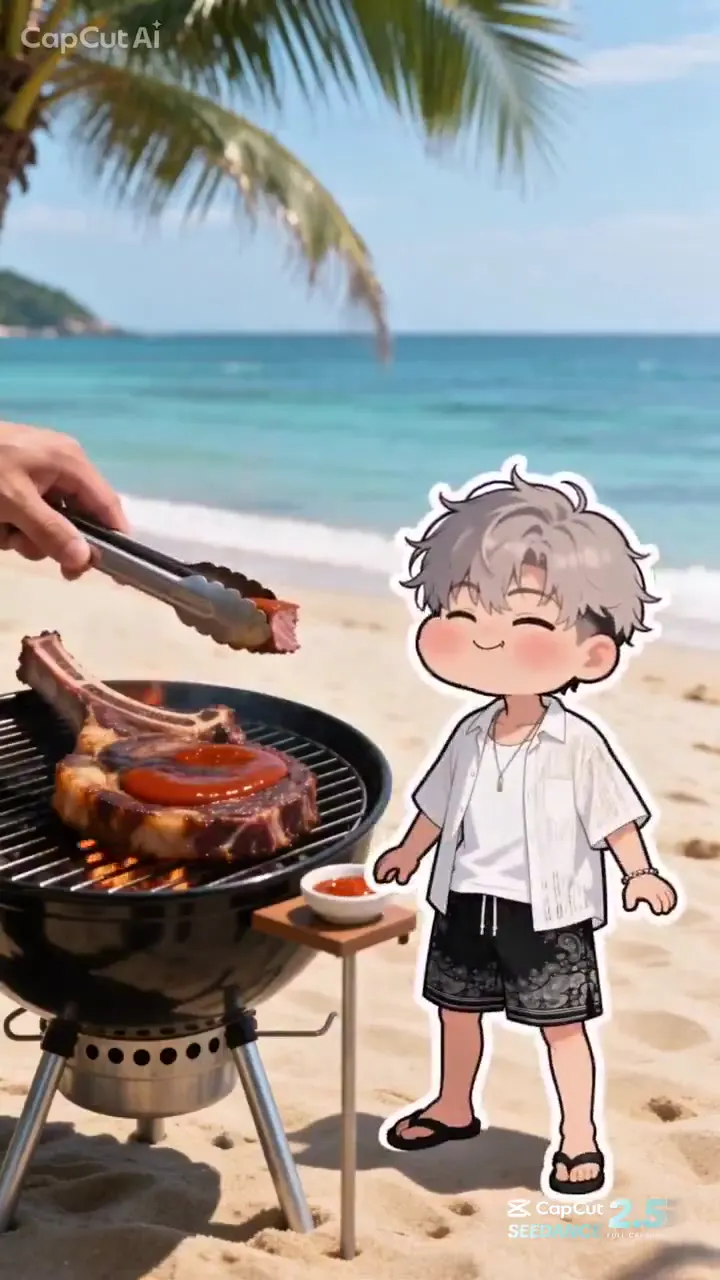 Frame from Chibi beach barbecue with spicy sauce